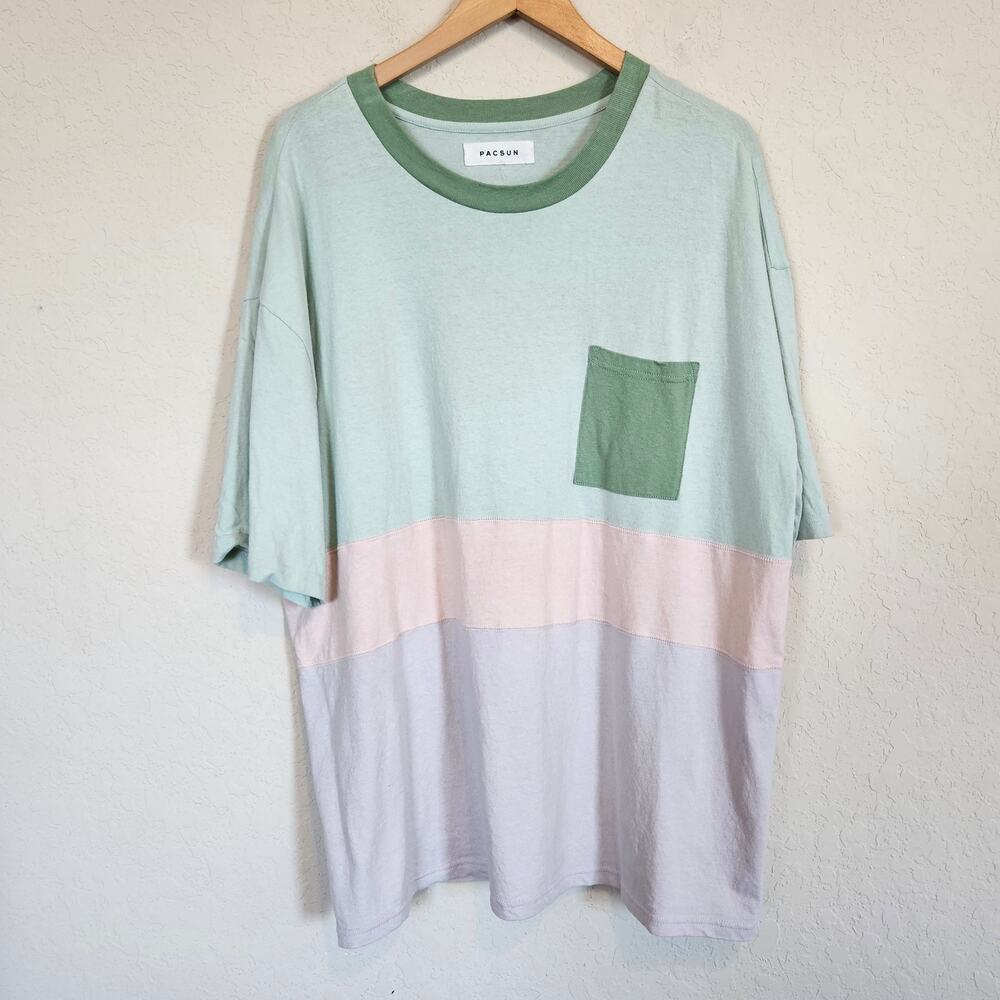 Pacsun Pastel Color‎ Block T Shirt Crew Neck Men's Size XL Casual Spring Pastel
